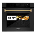 ZLINE Autograph Edition 30 in. Professional True Convection Single Wall Oven with Air Fry and Self Clean in Black Stainless Steel with Polished Gold Helix Handle (WASBZ-30-KG)
