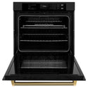 ZLINE Autograph Edition 30 in. Professional True Convection Single Wall Oven with Air Fry and Self Clean in Black Stainless Steel with Polished Gold Helix Handle (WASBZ-30-KG)