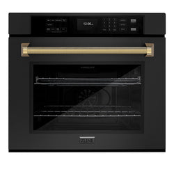 ZLINE Autograph Edition 30 in. Professional True Convection Single Wall Oven with Air Fry and Self Clean in Black Stainless Steel with Polished Gold Helix Handle (WASBZ-30-KG)