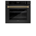ZLINE Autograph Edition 30 in. Professional True Convection Single Wall Oven with Air Fry and Self Clean in Black Stainless Steel with Polished Gold Helix Handle (WASBZ-30-KG)