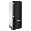 ZLINE 30" Autograph Edition 16.1 cu. ft. Built-in 2-Door Bottom Freezer Refrigerator with Internal Water and Ice Dispenser in Black Stainless Steel with Polished Gold  Accents (RBIVZ-BS-30-G)