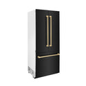 ZLINE 36" Autograph Edition 19.6 cu. ft. Built-in 3-Door French Door Refrigerator with Internal Water and Ice Dispenser in Black Stainless Steel with Champagne Bronze Accents (RBIVZ-BS-36-CB)