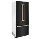 ZLINE 36" Autograph Edition 19.6 cu. ft. Built-in 3-Door French Door Refrigerator with Internal Water and Ice Dispenser in Black Stainless Steel with Champagne Bronze Accents (RBIVZ-BS-36-CB)