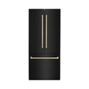 ZLINE Autograph Edition 36 in. 19.6 cu. ft. French Door Built-In Bottom Freezer Refrigerator with Water Dispenser and Ice Maker in Black Stainless Steel with Polished Gold Accents (RBIVZ-BS-36-G)