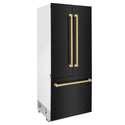 ZLINE Autograph Edition 36 in. 19.6 cu. ft. French Door Built-In Bottom Freezer Refrigerator with Water Dispenser and Ice Maker in Black Stainless Steel with Polished Gold Accents (RBIVZ-BS-36-G)