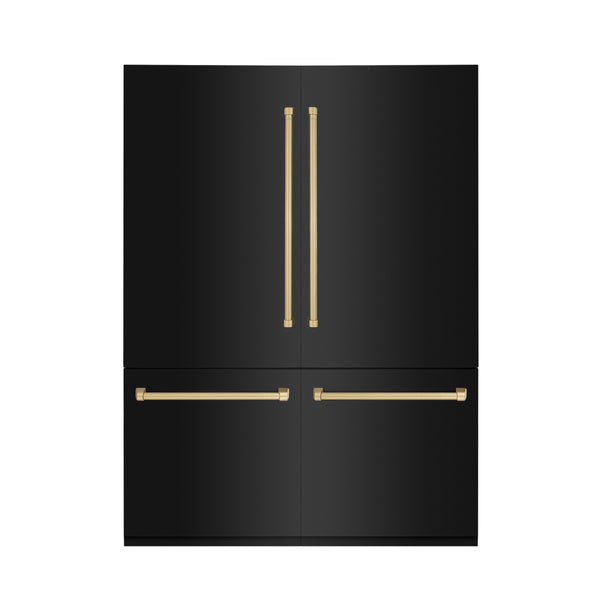 ZLINE 60" Autograph Edition 32.2 cu. ft. Built-in 4-Door French Door Refrigerator with Internal Water and Ice Dispenser in Black Stainless Steel with Champagne Bronze Accents (RBIVZ-BS-60-CB)