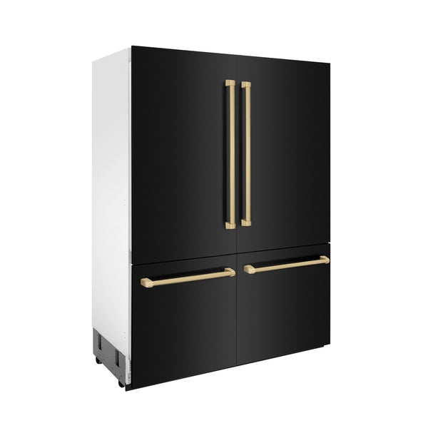 ZLINE Autograph Edition 60 in. 32.2 cu. ft. French Door Built-In Bottom Freezer Refrigerator with Water Dispenser and Ice Maker in Black Stainless Steel with Champagne Bronze Accents (RBIVZ-BS-60-CB)