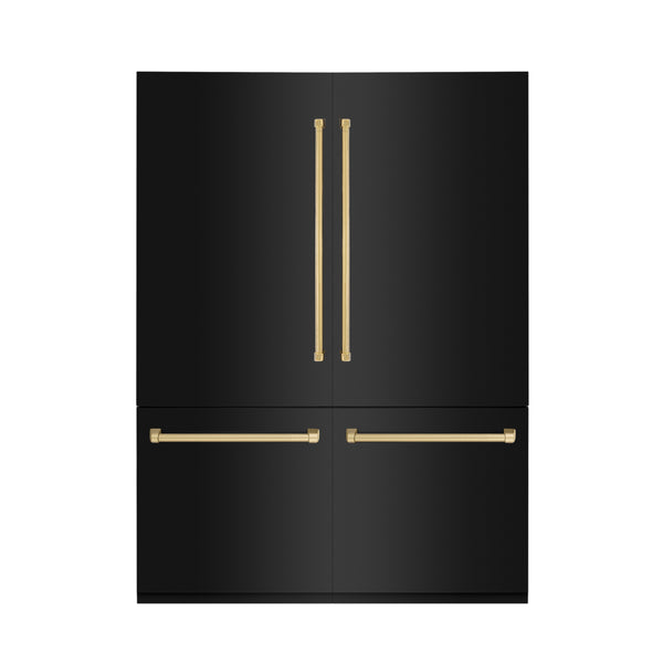 ZLINE 60" Autograph Edition 32.2 cu. ft. Built-in 4-Door French Door Refrigerator with Internal Water and Ice Dispenser in Black Stainless Steel with Polished Gold  Accents (RBIVZ-BS-60-G)