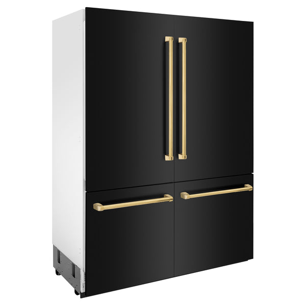 ZLINE 60" Autograph Edition 32.2 cu. ft. Built-in 4-Door French Door Refrigerator with Internal Water and Ice Dispenser in Black Stainless Steel with Polished Gold  Accents (RBIVZ-BS-60-G)