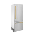 ZLINE 30" Autograph Edition 16.1 cu. ft. Built-in 2-Door Bottom Freezer Refrigerator with Internal Water and Ice Dispenser in Fingerprint Resistant Stainless Steel with Champagne Bronze Accents (RBIVZ-SN-30-CB)