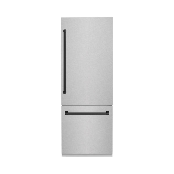 ZLINE Autograph Edition 30 in. 16.1 cu. ft. Built-In Bottom Freezer Refrigerator with Water Dispenser and Ice Maker in DuraSnow® Stainless Steel with Matte Black Accents (RBIVZ-SN-30-MB)