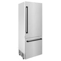 ZLINE Autograph Edition 30 in. 16.1 cu. ft. Built-In Bottom Freezer Refrigerator with Water Dispenser and Ice Maker in DuraSnow® Stainless Steel with Matte Black Accents (RBIVZ-SN-30-MB)