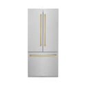 ZLINE 36" Autograph Edition 16.1 cu. ft. Built-in 2-Door Bottom Freezer Refrigerator with Internal Water and Ice Dispenser in Fingerprint Resistant Stainless Steel with Champagne Bronze Accents (RBIVZ-SN-36-CB)