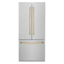 ZLINE 36" Autograph Edition 19.6 cu. ft. Built-in 3-Door French Door Refrigerator with Internal Water and Ice Dispenser in Fingerprint Resistant Stainless Steel with Polished Gold  Accents (RBIVZ-SN-36-G)