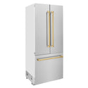 ZLINE Autograph Edition 36 in. 19.6 cu. ft. French Door Built-In Bottom Freezer Refrigerator with Water Dispenser and Ice Maker in DuraSnow® Stainless Steel with Polished Gold Accents (RBIVZ-SN-36-G)