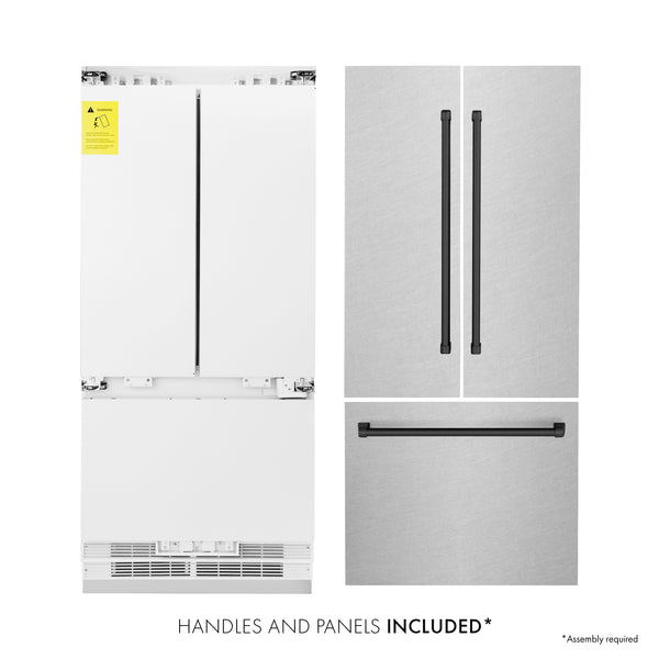 ZLINE 36" Autograph Edition 19.6 cu. ft. Built-in 3-Door French Door Refrigerator with Internal Water and Ice Dispenser in Fingerprint Resistant Stainless Steel with Matte Black Accents (RBIVZ-SN-36-MB)