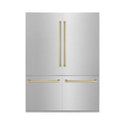 ZLINE Autograph Edition 60 in. 32.2 cu. ft. French Door Built-In Bottom Freezer Refrigerator with Water Dispenser and Ice Maker in DuraSnow® Stainless Steel with Champagne Bronze Accents (RBIVZ-SN-60-CB)