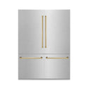 ZLINE 60" Autograph Edition 32.2 cu. ft. Built-in 4-Door French Door Refrigerator with Internal Water and Ice Dispenser in Fingerprint Resistant Stainless Steel with Polished Gold  Accents (RBIVZ-SN-60-G)