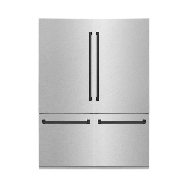 ZLINE Autograph Edition 60 in. 32.2 cu. ft. French Door Built-In Bottom Freezer Refrigerator with Water Dispenser and Ice Maker in DuraSnow® Stainless Steel with Matte Black Accents (RBIVZ-SN-60-MB)