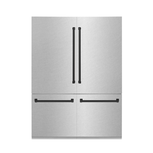 ZLINE 60" Autograph Edition 32.2 cu. ft. Built-in 4-Door French Door Refrigerator with Internal Water and Ice Dispenser in Fingerprint Resistant Stainless Steel with Matte Black Accents (RBIVZ-SN-60-MB)