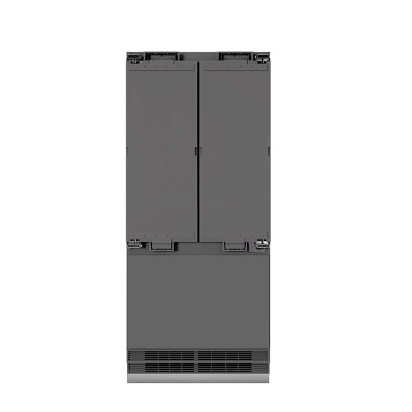 ZLINE Autograph Edition 36 in. 19.6 cu. ft. Panel Ready French Door Built-In Bottom Freezer Refrigerator with Water Dispenser and Ice Maker with Graphite Gray Interior and Polished Gold Accents (GRBIVZ-36-G)