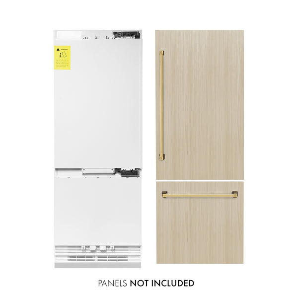 ZLINE Autograph Edition 30 in. 16.1 cu. ft. Panel Ready Built-In Bottom Freezer Refrigerator with Water Dispenser and Ice Maker with Polished Gold Accents (RBIVZ-30-G)