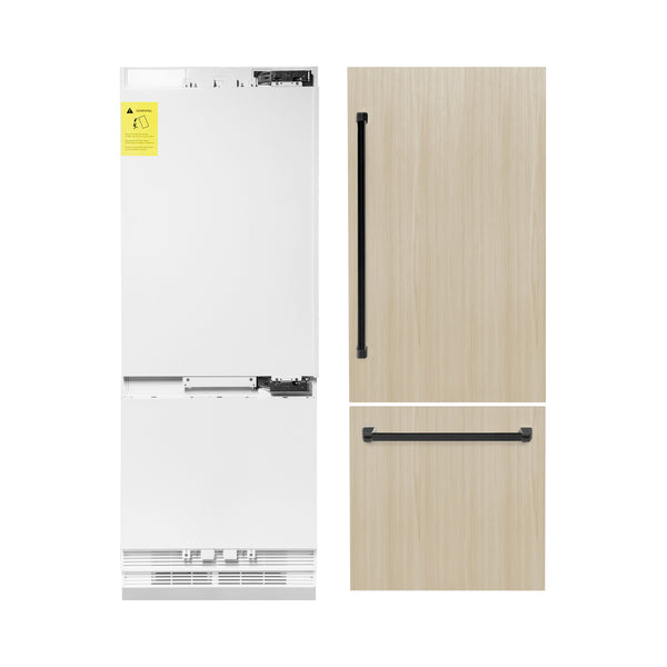 ZLINE Autograph Edition 30 in. 16.1 cu. ft. Panel Ready Built-in 2-Door Bottom Freezer Refrigerator with Internal Water and Ice Dispenser with Matte Black Handles (RBIVZ-30-MB)