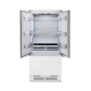 ZLINE Autograph Edition 36 in. 19.6 cu. ft. Panel Ready French Door Built-In Bottom Freezer Refrigerator with Water Dispenser and Ice Maker with Champagne Bronze Accents (RBIVZ-36-CB)