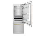 ZLINE Autograph Edition 30 in. 16.1 cu. ft. Built-In Bottom Freezer Refrigerator with Water Dispenser and Ice Maker in Satin Stainless Steel with Champagne Bronze Accents (RBIVZ-SN-30-CB)