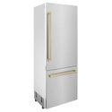 ZLINE Autograph Edition 30 in. 16.1 cu. ft. Built-In Bottom Freezer Refrigerator with Water Dispenser and Ice Maker in Satin Stainless Steel with Champagne Bronze Accents (RBIVZ-SN-30-CB)