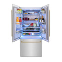 ZLINE Autograph Edition 36 in. 19.6 cu. ft. French Door Built-In Bottom Freezer Refrigerator with Water Dispenser and Ice Maker in Satin Stainless Steel with Champagne Bronze Accents (RBIVZ-SN-36-CB)