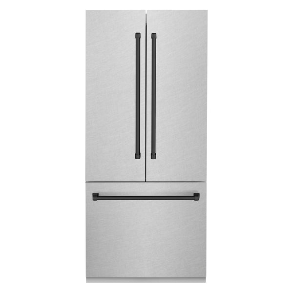 ZLINE Autograph Edition 36 in. 19.6 cu. ft. French Door Built-In Bottom Freezer Refrigerator with Water Dispenser and Ice Maker in Satin Stainless Steel with Matte Black Accents (RBIVZ-SN-36-MB)