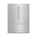ZLINE Autograph Edition 60 in. 32.2 cu. ft. French Door Built-In Bottom Freezer Refrigerator with Water Dispenser and Ice Maker in Satin Stainless Steel with Champagne Bronze Accents (RBIVZ-SN-60-CB)