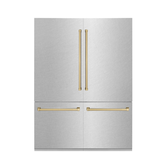 ZLINE Autograph Edition 60 in. 32.2 cu. ft. French Door Built-In Bottom Freezer Refrigerator with Water Dispenser and Ice Maker in Satin Stainless Steel with Champagne Bronze Accents (RBIVZ-SN-60-CB)