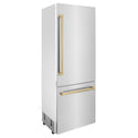 ZLINE Autograph Edition 30 in. 16.1 cu. ft. Built-In Bottom Freezer Refrigerator with Water Dispenser and Ice Maker in Stainless Steel with Champagne Bronze Accents (RBIVZ-304-30-CB)