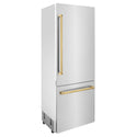 Products ZLINE 30” Autograph Edition 16.1 cu. ft. Built-in 2-Door Bottom Freezer Refrigerator with Internal Water and Ice Dispenser in Stainless Steel with Polished Gold  Accents (RBIVZ-304-30-G)