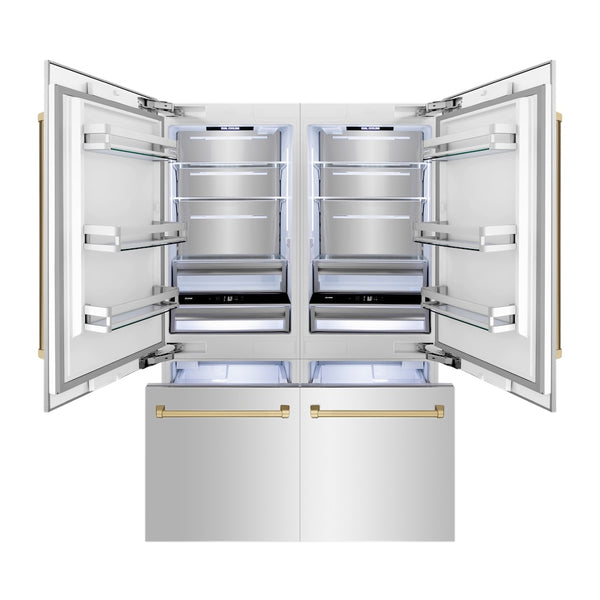 ZLINE Autograph Edition 60 in. 32.2 cu. ft. French Door Built-In Bottom Freezer Refrigerator with Water Dispenser and Ice Maker in Stainless Steel with Champagne Bronze Accents (RBIVZ-304-60-CB)