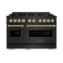 ZLINE Autograph Edition 48 in. 6.7 cu. ft. Classic Double Oven Dual Fuel Range with 8 Burner Gas Cooktop in Black Stainless Steel and Champagne Bronze Accents (CDRBZ-48-CB)