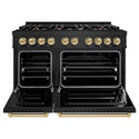 ZLINE Autograph Edition 48 in. 6.7 cu. ft. Classic Double Oven Dual Fuel Range with 8 Burner Gas Cooktop in Black Stainless Steel and Champagne Bronze Accents, Open Box-Good Condition