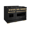 ZLINE Autograph Edition 48 in. 6.7 cu. ft. Classic Double Oven Dual Fuel Range with 8 Burner Gas Cooktop in Black Stainless Steel and Champagne Bronze Accents (CDRBZ-48-CB)