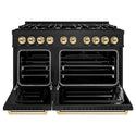 ZLINE Autograph Edition 48 in. 6.7 cu. ft. Classic Double Oven Dual Fuel Range with 8 Burner Gas Cooktop in Black Stainless Steel and Polished Gold Accents, Open Box-Good Condition