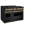 ZLINE Autograph Edition 48 in. 6.7 cu. ft. Classic Double Oven Dual Fuel Range with 8 Burner Gas Cooktop in Black Stainless Steel and Polished Gold Accents (CDRBZ-48-G)