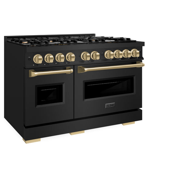 ZLINE Autograph Edition 48 in. 6.7 cu. ft. Classic Double Oven Gas Range with 8 Burner Cooktop in Black Stainless Steel and Champagne Bronze Accents (CGRBZ-48-CB)