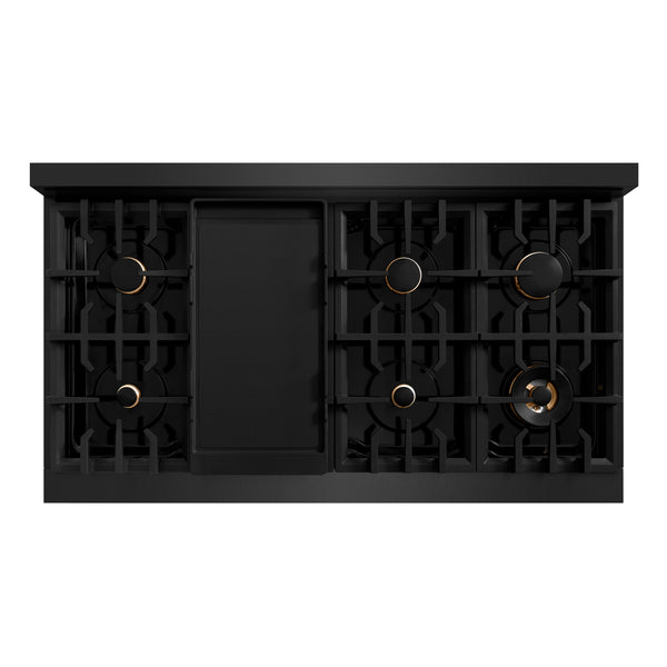 ZLINE Autograph Edition 48 in. 6.7 cu. ft. Classic Double Oven Gas Range with 8 Burner Cooktop in Black Stainless Steel and Champagne Bronze Accents (CGRBZ-48-CB)