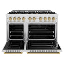 ZLINE Autograph Edition 48 in. 6.7 cu. ft. Classic Double Oven Dual Fuel Range with 8 Burner Gas Cooktop in DuraSnow® Stainless Steel and Champagne Bronze Accents (CDRSZ-48-CB)