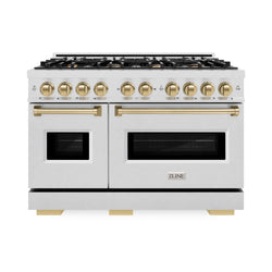 ZLINE Autograph Edition 48 in. 6.7 cu. ft. Classic Double Oven Gas Range with 8 Burner Cooktop in Satin Stainless Steel and Champagne Bronze Accents (CGRSZ-48-CB)