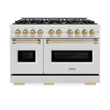 ZLINE Autograph Edition 48 in. 6.7 cu. ft. Classic Double Oven Gas Range with 8 Burner Cooktop in DuraSnow® Stainless Steel and Champagne Bronze Accents (CGRSZ-48-CB)