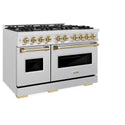 ZLINE Autograph Edition 48 in. 6.7 cu. ft. Classic Double Oven Gas Range with 8 Burner Cooktop in DuraSnow® Stainless Steel and Champagne Bronze Accents (CGRSZ-48-CB)