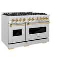 ZLINE Autograph Edition 48 in. 6.7 cu. ft. Classic Double Oven Gas Range with 8 Burner Cooktop in DuraSnow® Stainless Steel and Polished Gold Accents (CGRSZ-48-G)