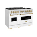 ZLINE Autograph Edition 48 in. 6.7 cu. ft. Classic Double Oven Gas Range with 8 Burner Cooktop in DuraSnow® Stainless Steel with White Matte Doors and Champagne Bronze Accents (CGRSZ-WM-48-CB)